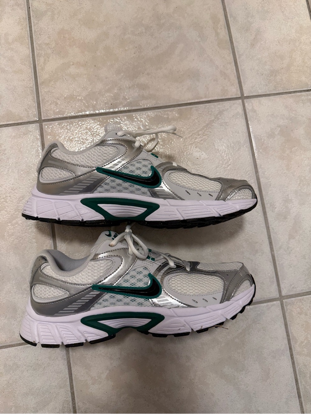 Nike White, Silver & Green Performance Athletic Shoes